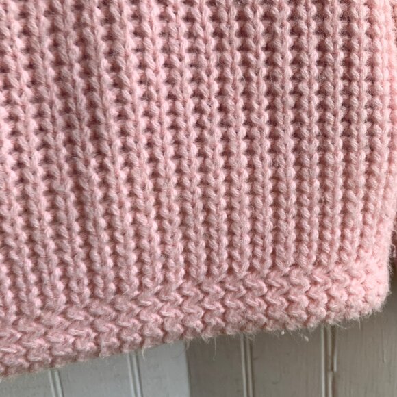 Vintage Pink Chunky Knit Ribbed Sailor Fringed Collar Cardigan Pearl Buttons - M - Picture 11 of 15